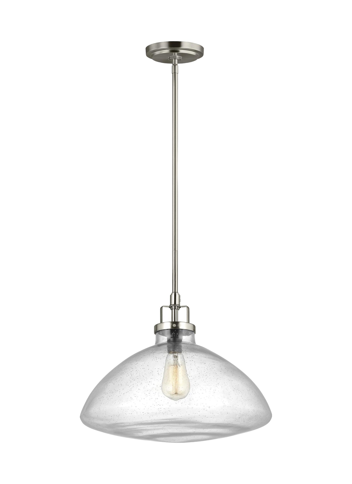 Belton transitional 1-light indoor dimmable ceiling hanging single pendant light in brushed nickel silver finish with larg...