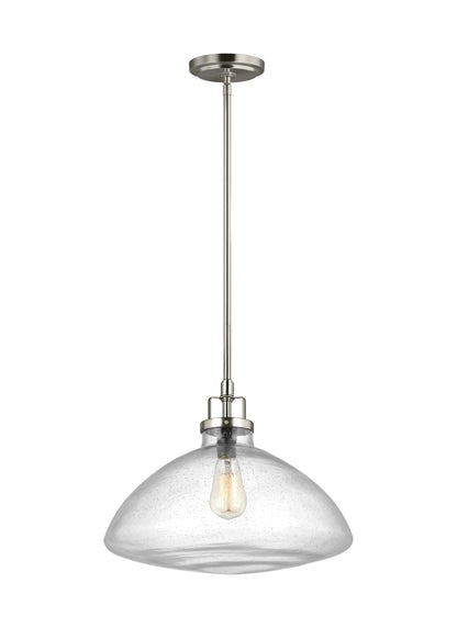 Belton transitional 1-light indoor dimmable ceiling hanging single pendant light in brushed nickel silver finish with larg...