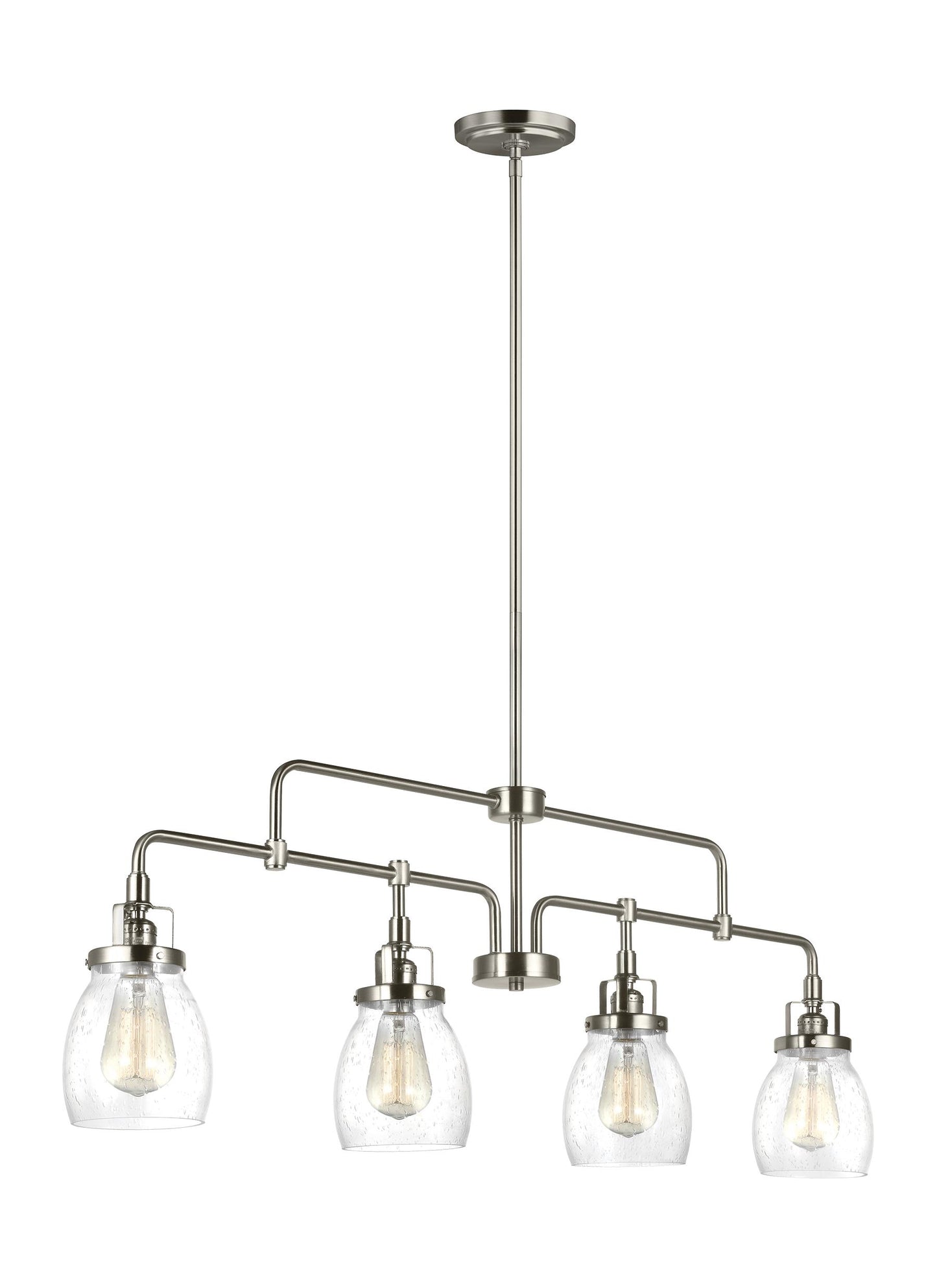 Belton transitional 4-light indoor dimmable linear ceiling chandelier pendant light in brushed nickel silver finish with c...