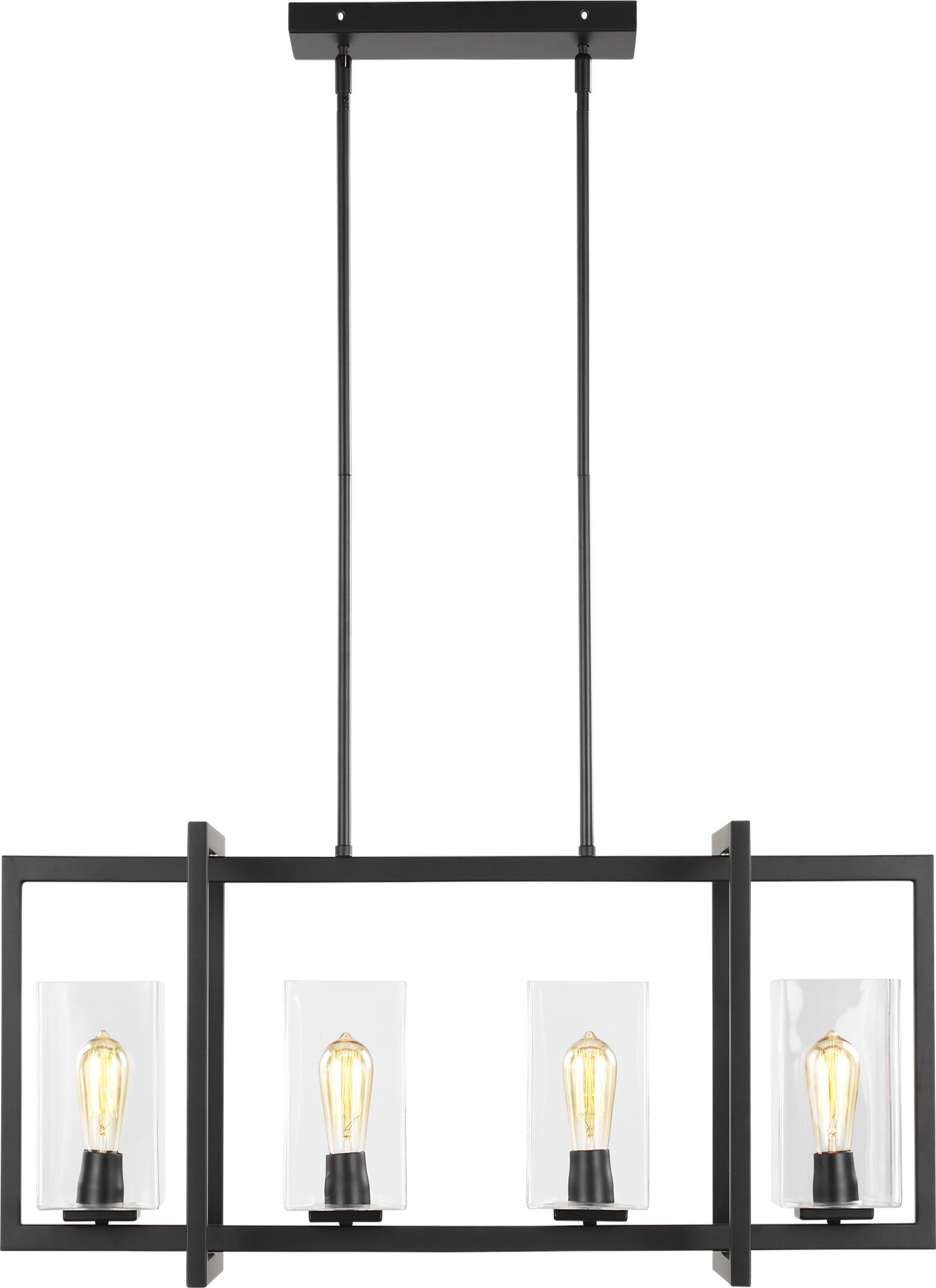 Mitte transitional 4-light indoor dimmable linear island ceiling pendant hanging chandelier light in midnight black finish...