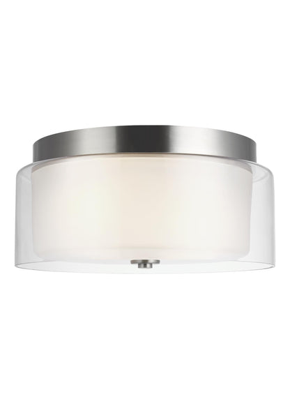 Elmwood Park traditional 2-light indoor dimmable ceiling semi-flush mount in brushed nickel silver finish with satin etche...