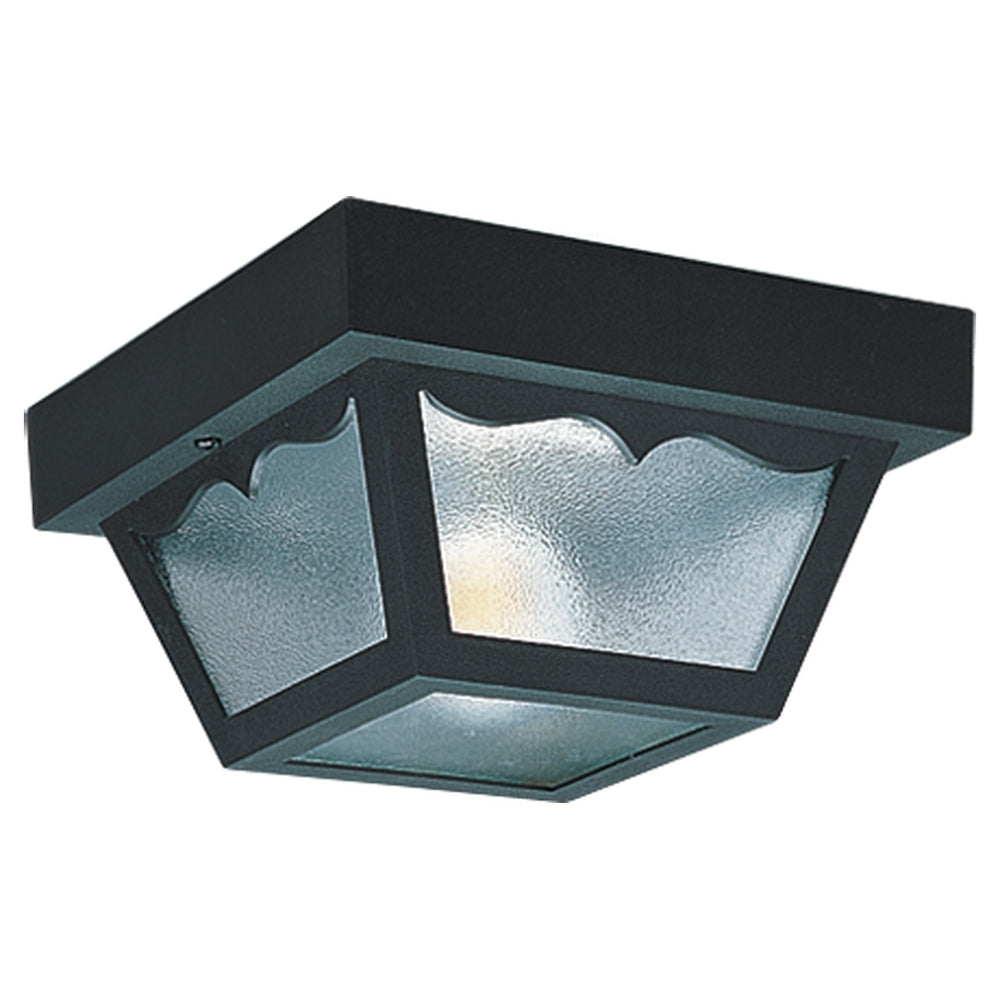 Outdoor Ceiling traditional 2-light outdoor exterior ceiling flush mount in black finish with clear textured glass panels