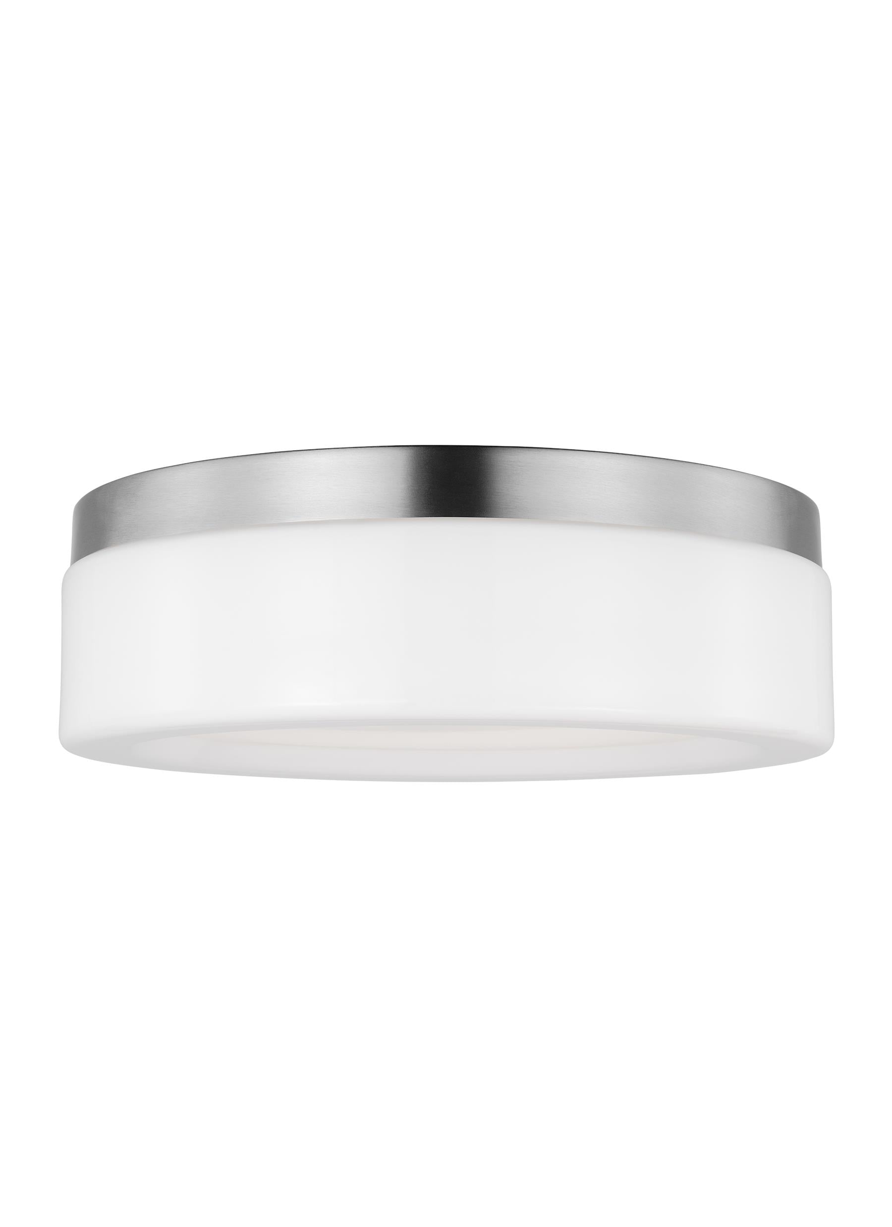 Rhett modern 1-light indoor dimmable medium ceiling flush mount in brushed nickel silver finish with concave white milk gl...