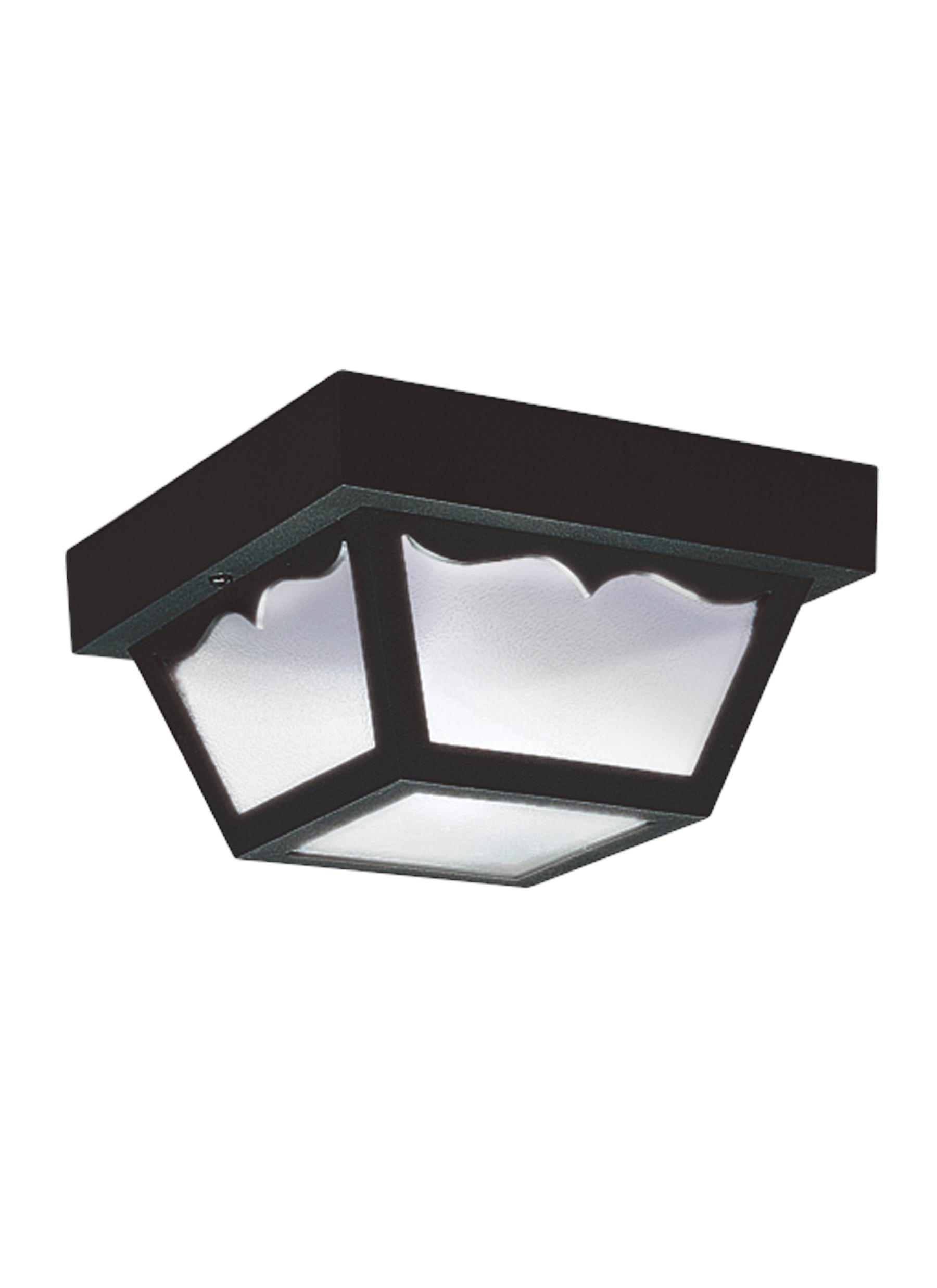 Outdoor Ceiling traditional 2-light outdoor exterior ceiling flush mount in black finish with clear textured glass panels