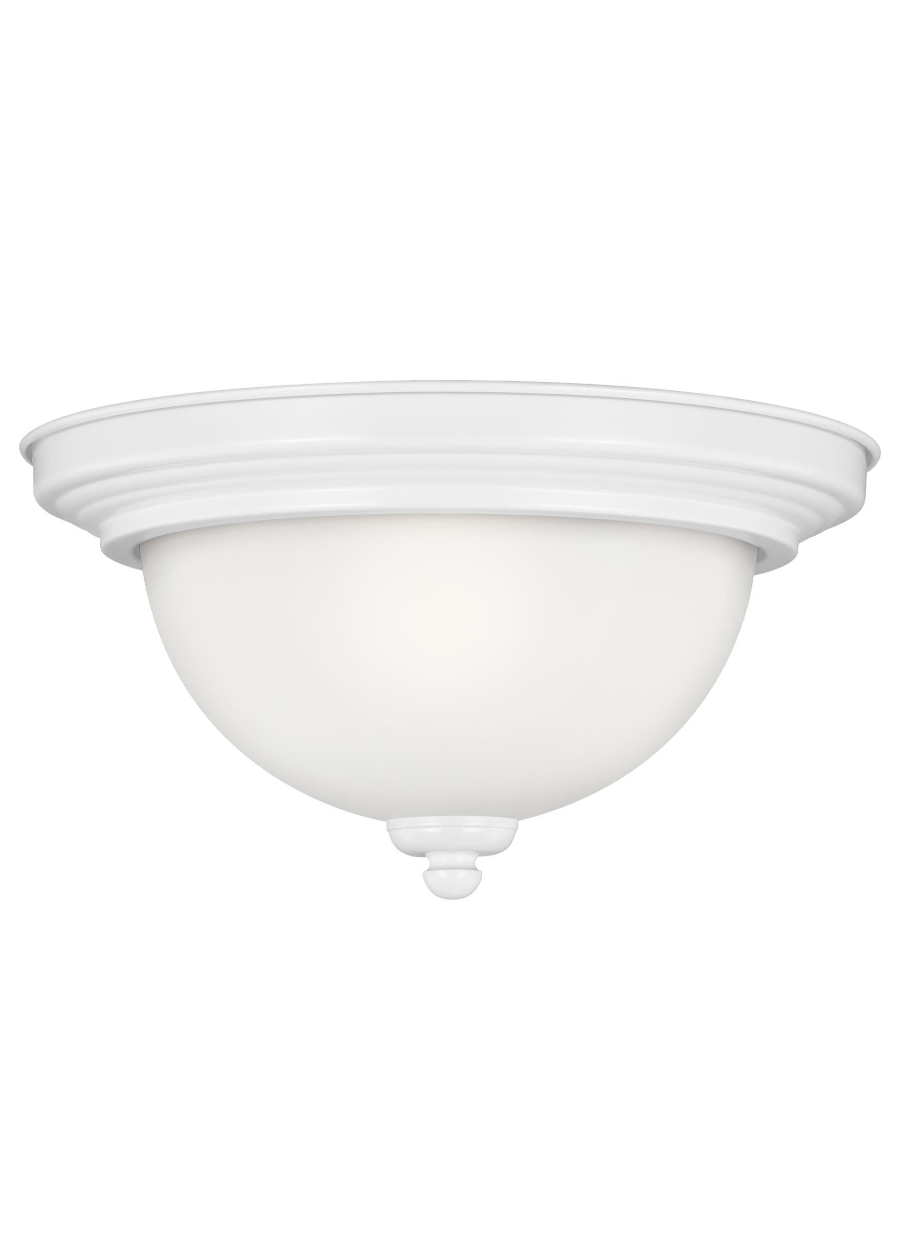 Geary transitional 2-light indoor dimmable ceiling flush mount fixture in white finish with satin etched glass shade