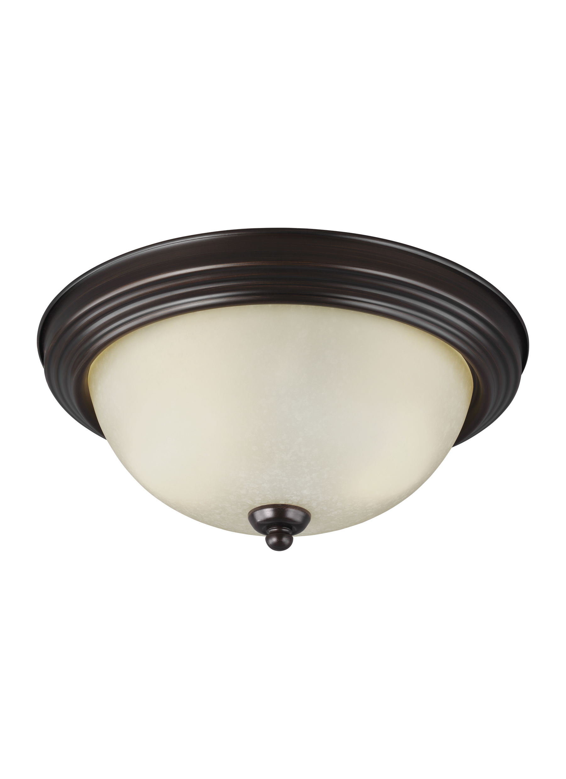 Geary transitional 2-light indoor dimmable ceiling flush mount fixture in bronze finish with amber scavo glass diffuser