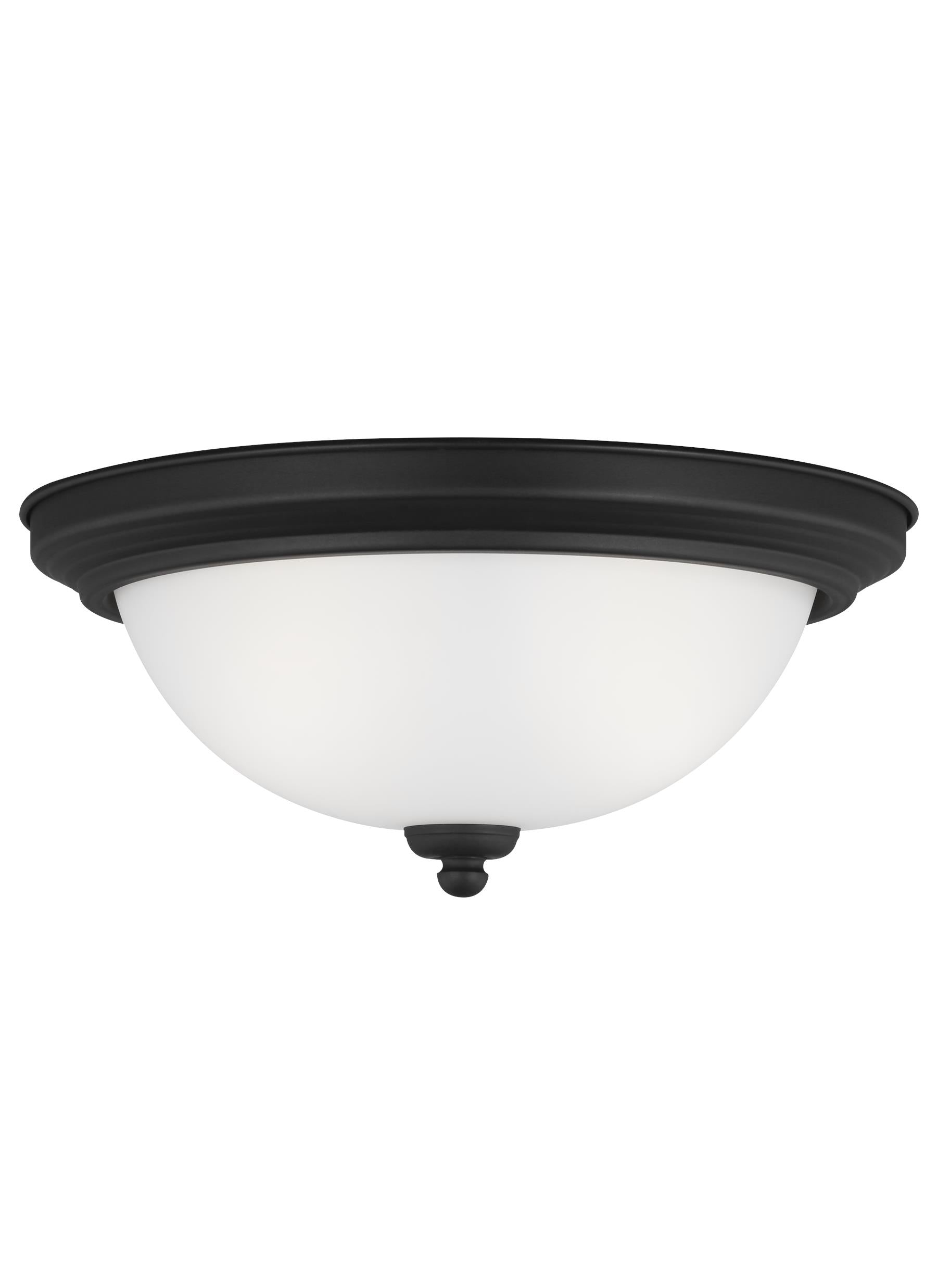 Geary transitional 2-light indoor dimmable ceiling flush mount fixture in midnight black finish with satin etched glass di...
