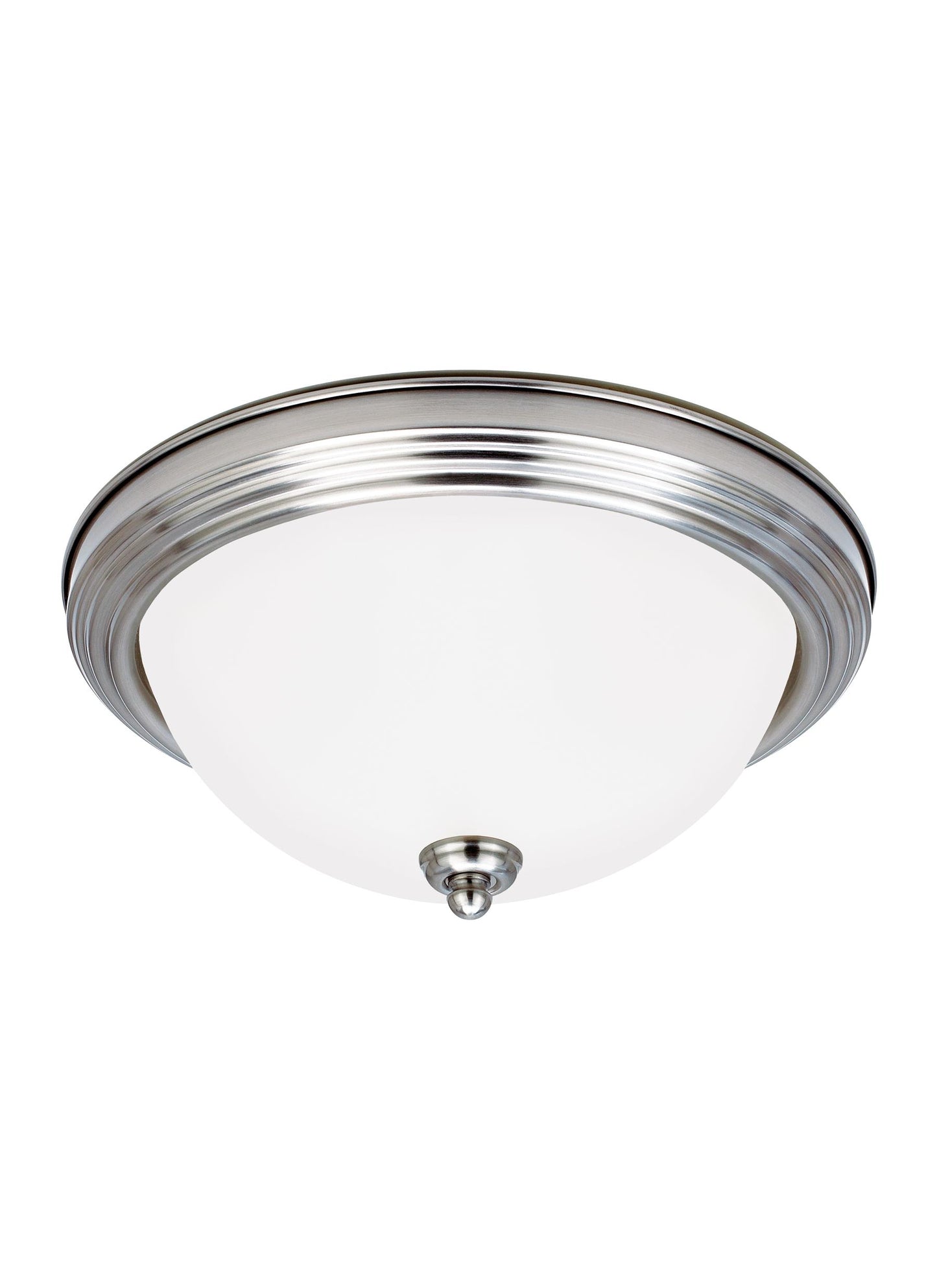 Geary transitional 2-light indoor dimmable ceiling flush mount fixture in brushed nickel silver finish with satin etched g...
