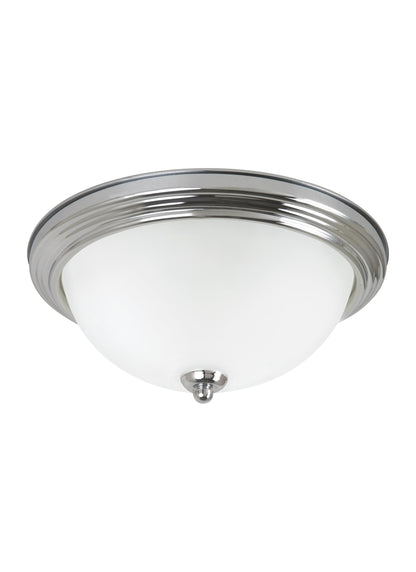 Geary transitional 2-light indoor dimmable ceiling flush mount fixture in chrome silver finish with satin etched glass dif...