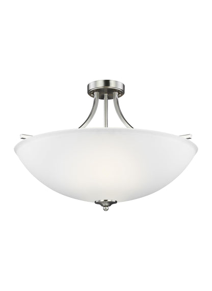 Geary transitional 4-light indoor dimmable ceiling flush mount fixture in brushed nickel silver finish with satin etched g...