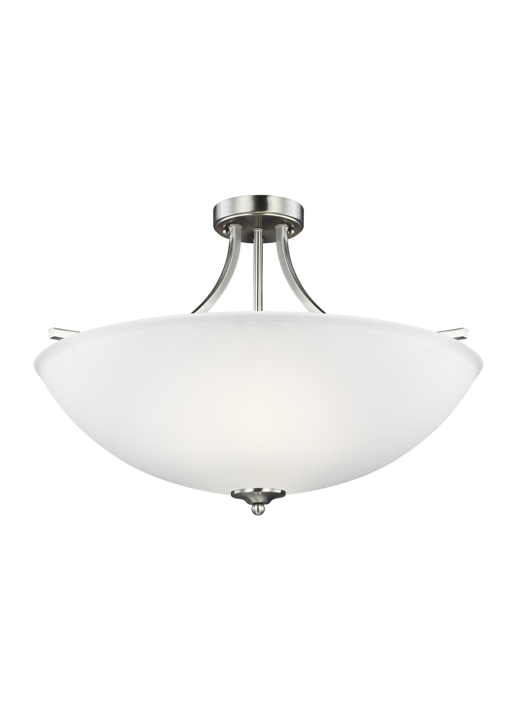 Geary transitional 4-light indoor dimmable ceiling flush mount fixture in brushed nickel silver finish with satin etched g...