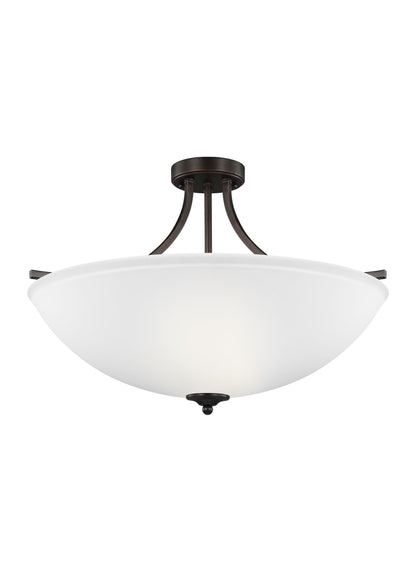 Geary transitional 4-light indoor dimmable ceiling flush mount fixture in bronze finish with satin etched glass shade