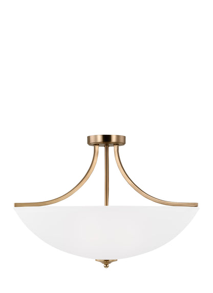 Geary traditional indoor dimmable large 4-light semi-flush convertible pendant in satin brass finish with a satin etched g...