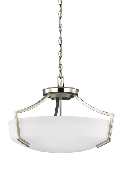 Hanford traditional 3-light indoor dimmable ceiling flush mount in brushed nickel silver finish with satin etched glass shade