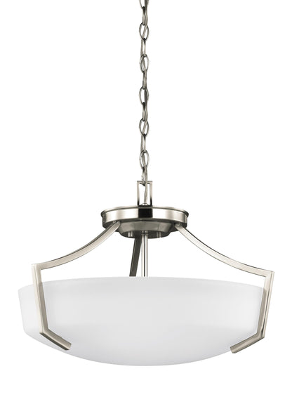 Hanford traditional 3-light indoor dimmable ceiling flush mount in brushed nickel silver finish with satin etched glass shade