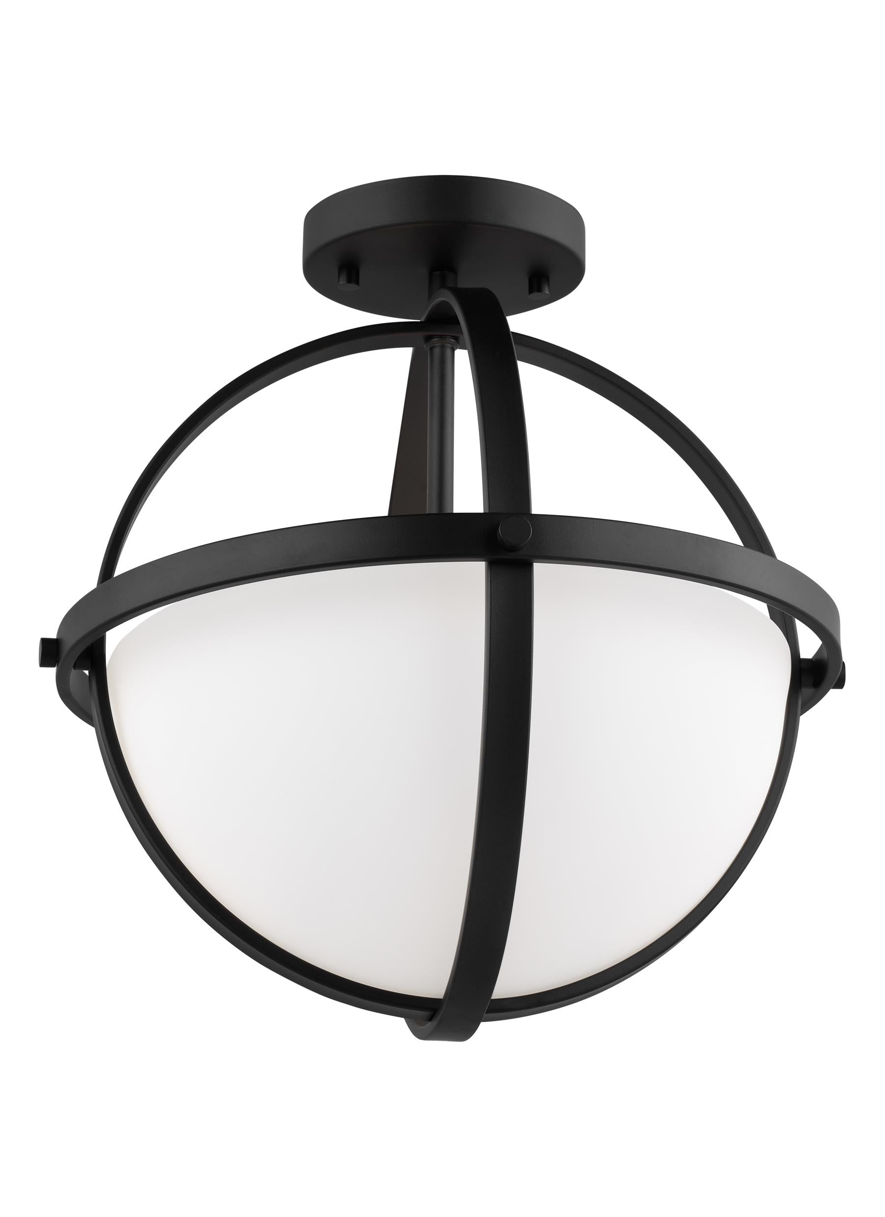 Alturas indoor dimmable 2-light semi-flush convertible pendant in a midnight black finish and etched white glass shades