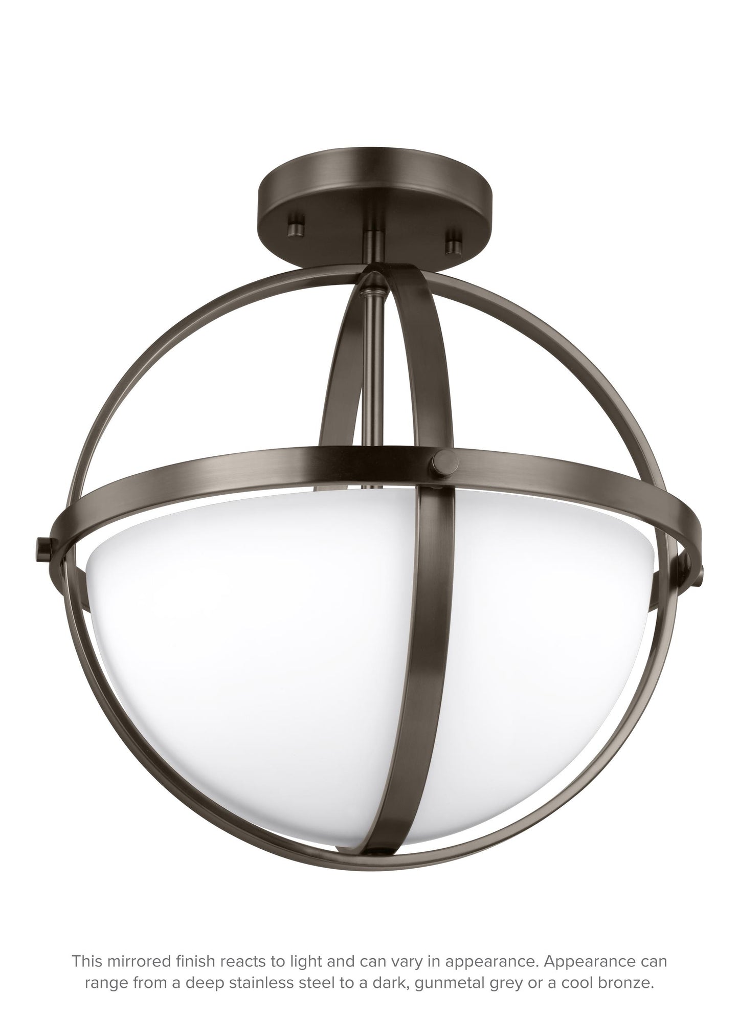 Alturas contemporary 2-light indoor dimmable ceiling semi-flush mount in brushed oil rubbed bronze finish with etched whit...