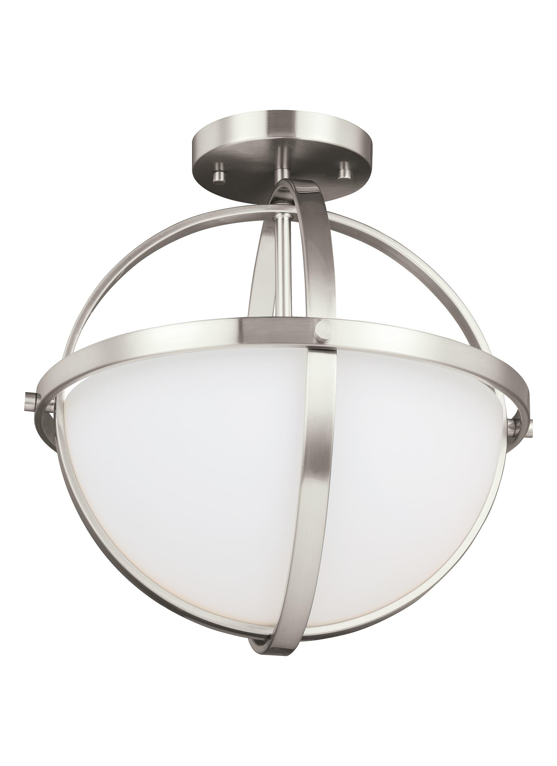 Alturas contemporary 2-light indoor dimmable ceiling semi-flush mount in brushed nickel silver finish with etched white in...