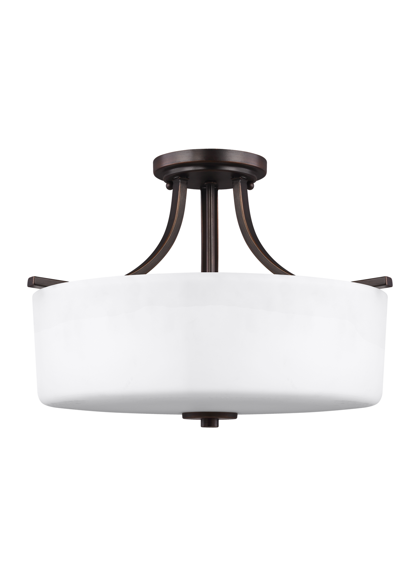 Canfield modern 3-light indoor dimmable ceiling semi-flush mount in bronze finish with etched white inside glass shade