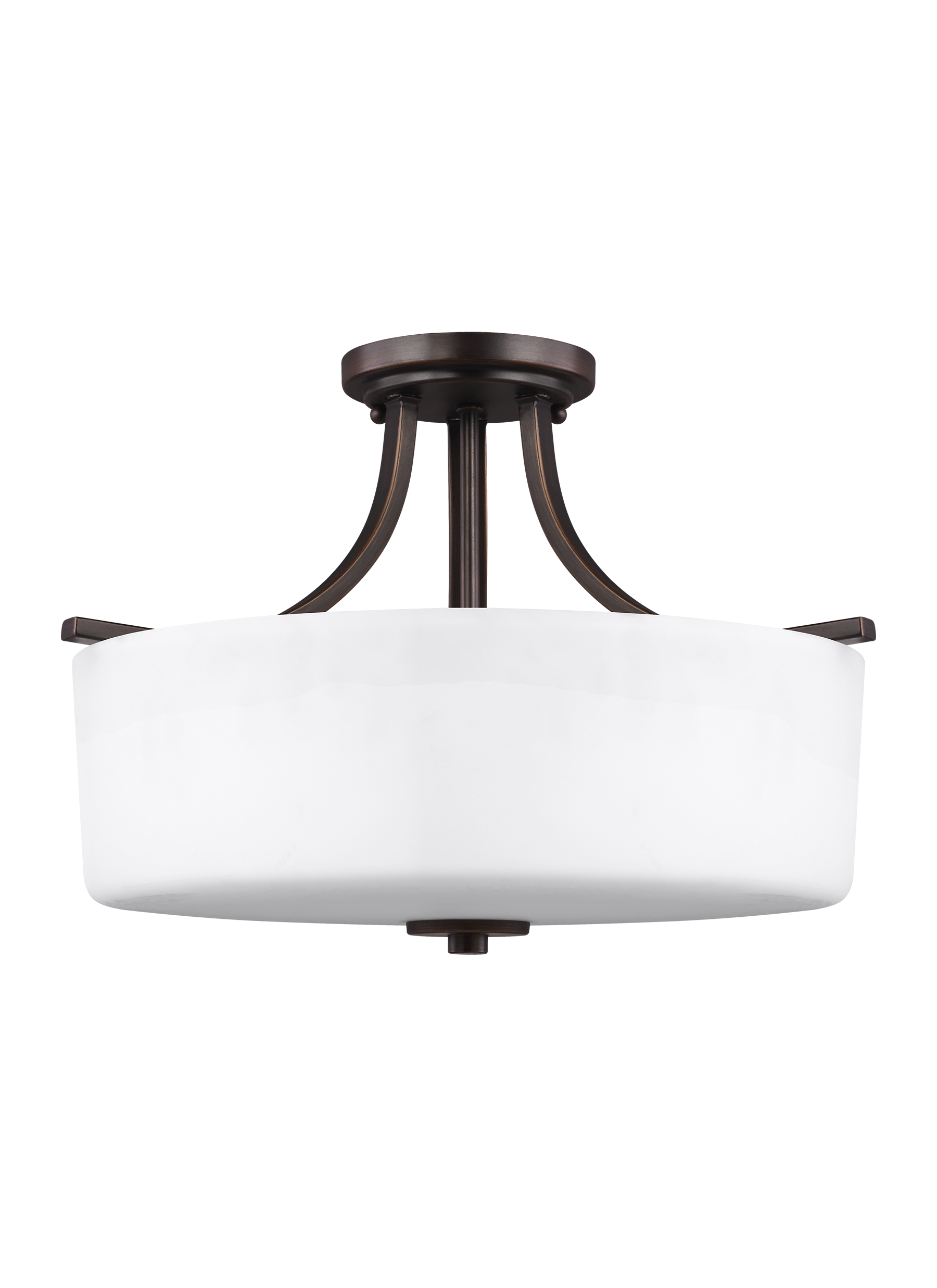 Canfield modern 3-light indoor dimmable ceiling semi-flush mount in bronze finish with etched white inside glass shade