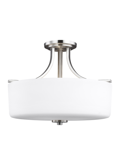 Canfield modern 3-light indoor dimmable ceiling semi-flush mount in brushed nickel silver finish with etched white inside ...