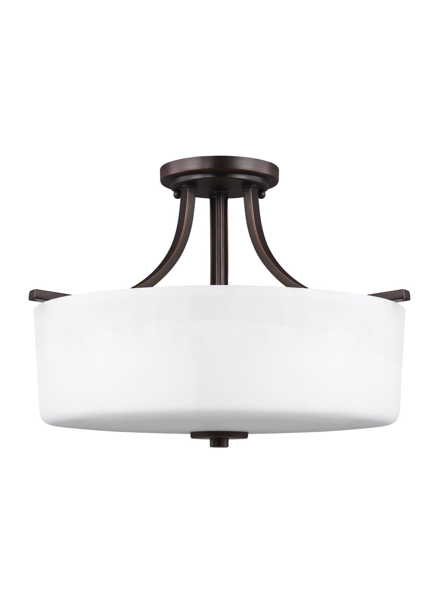 Canfield modern 3-light indoor dimmable ceiling semi-flush mount in bronze finish with etched white inside glass shade