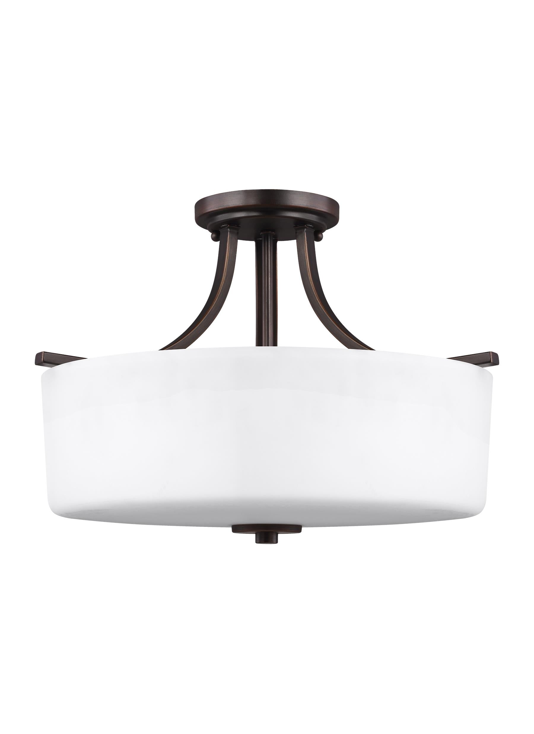 Canfield modern 3-light indoor dimmable ceiling semi-flush mount in bronze finish with etched white inside glass shade