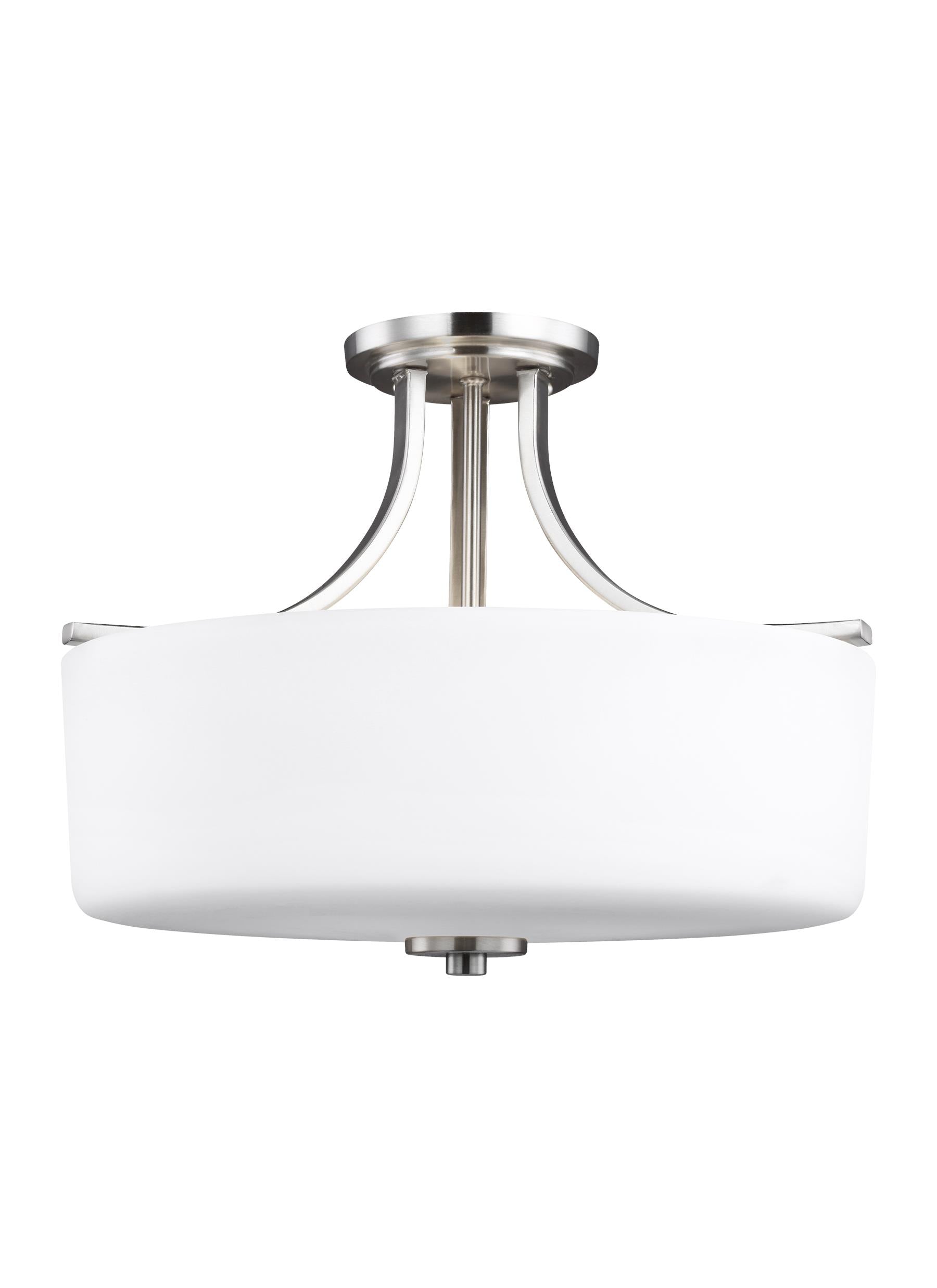 Canfield modern 3-light indoor dimmable ceiling semi-flush mount in brushed nickel silver finish with etched white inside ...