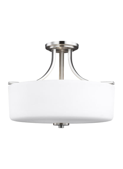 Canfield modern 3-light indoor dimmable ceiling semi-flush mount in brushed nickel silver finish with etched white inside ...