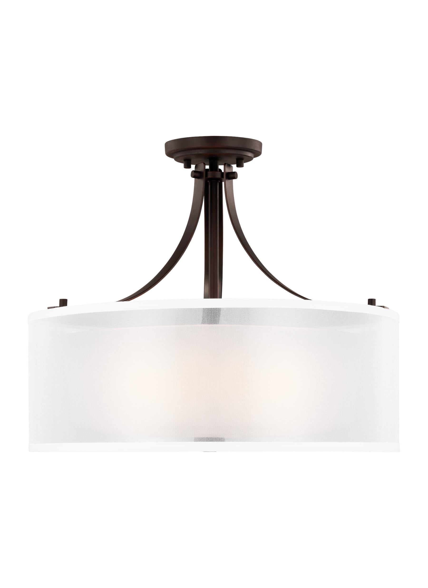 Elmwood Park traditional 3-light indoor dimmable ceiling semi-flush mount in bronze finish with satin etched glass shade a...
