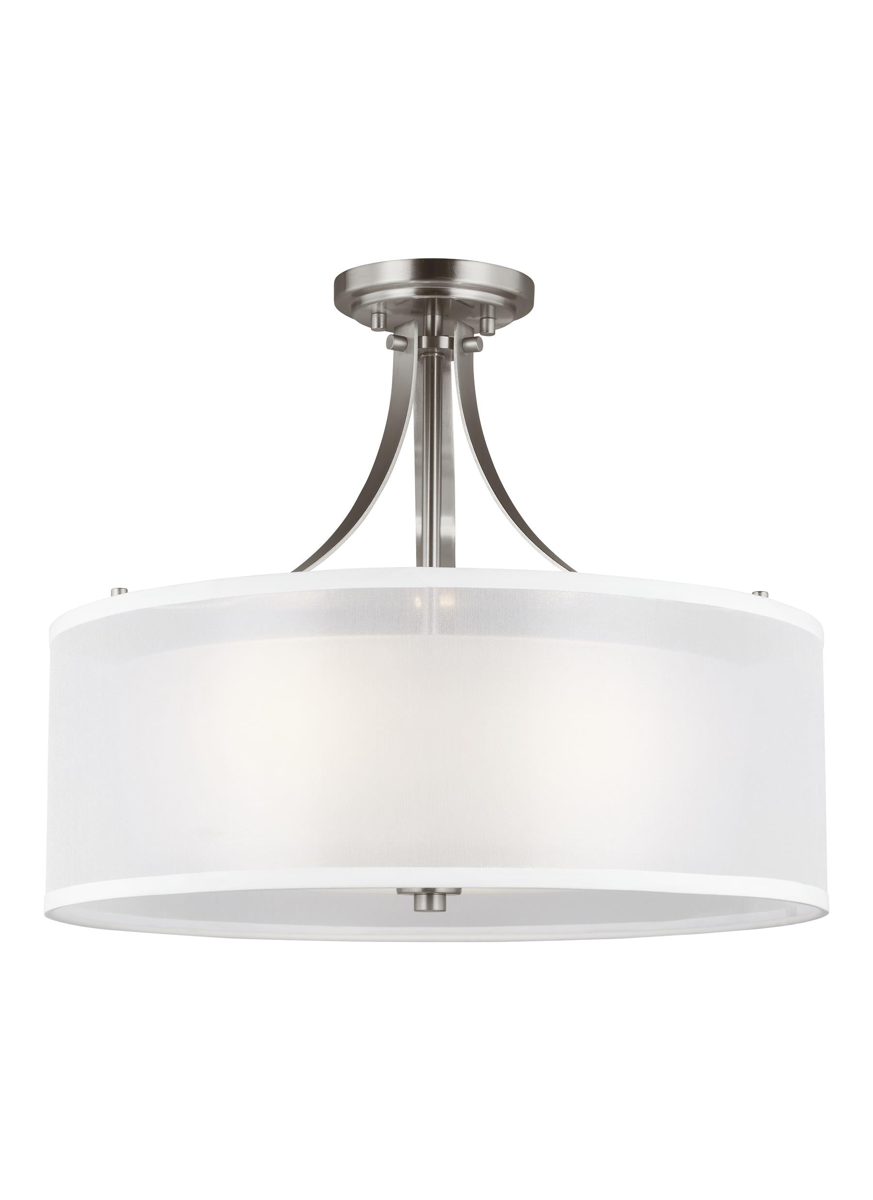 Elmwood Park traditional 3-light indoor dimmable ceiling semi-flush mount in brushed nickel silver finish with satin etche...
