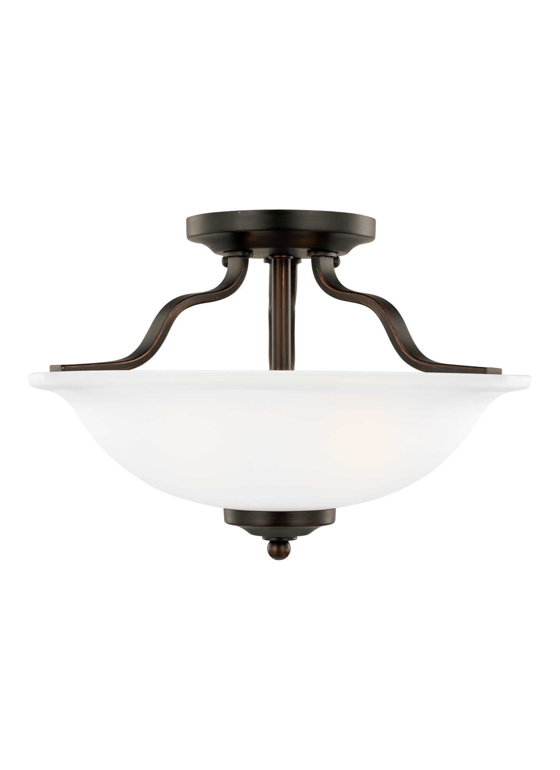 Emmons traditional 2-light indoor dimmable ceiling semi-flush mount in bronze finish with satin etched glass shade