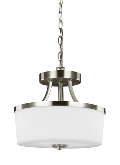Hettinger transitional 2-light indoor dimmable ceiling flush mount in brushed nickel silver finish with etched white insid...