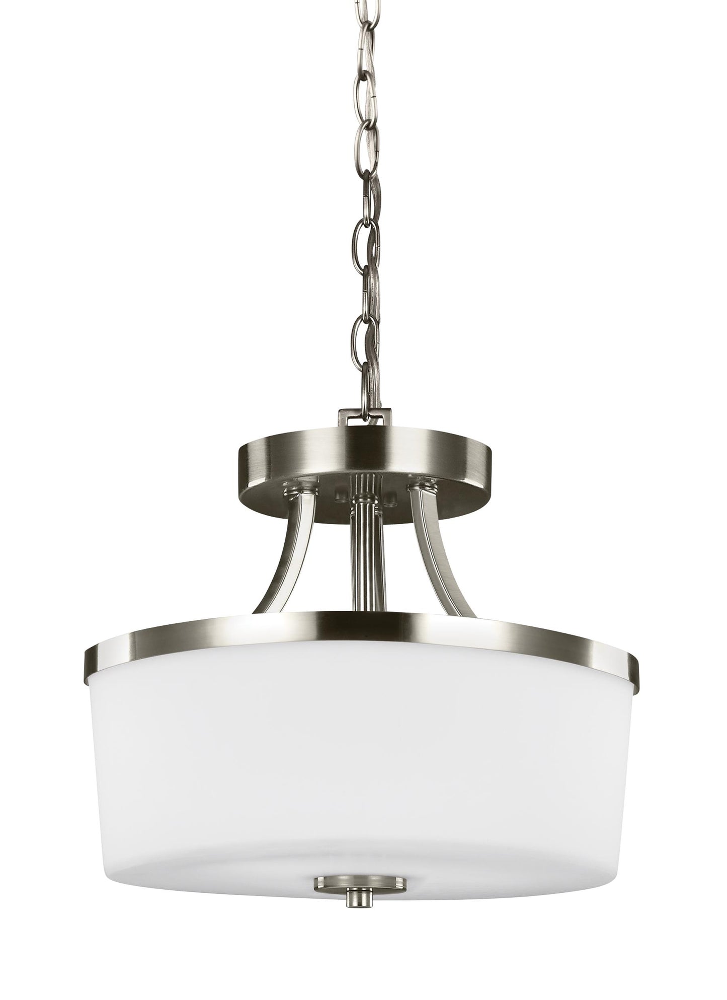 Hettinger transitional 2-light indoor dimmable ceiling flush mount in brushed nickel silver finish with etched white insid...