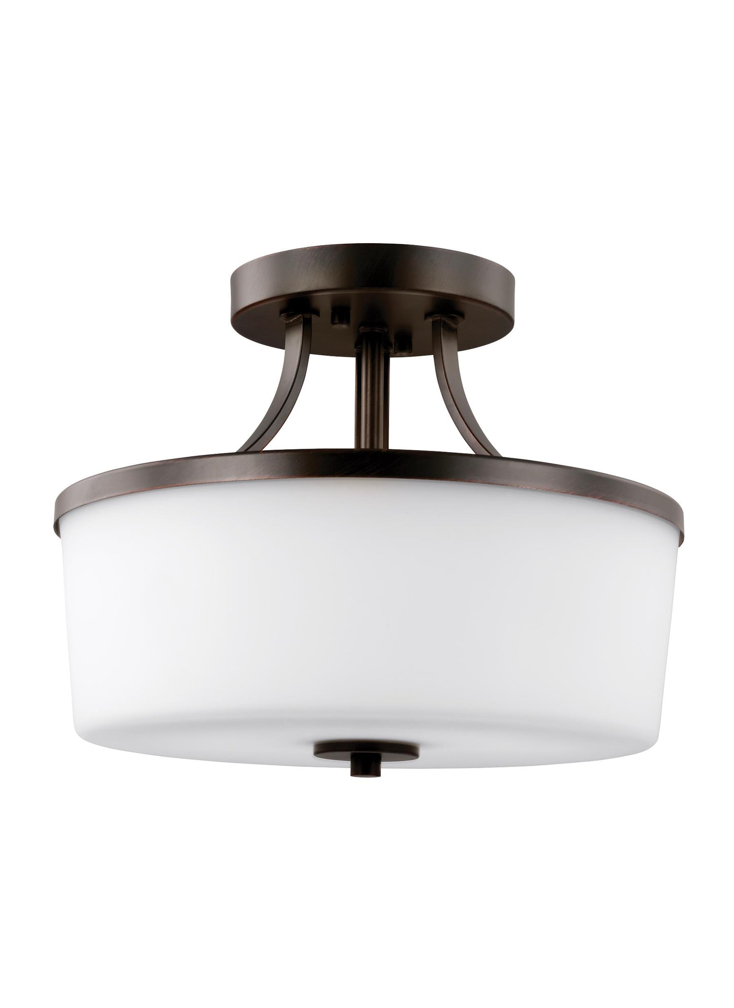 Hettinger transitional 2-light indoor dimmable ceiling flush mount in bronze finish with etched white inside glass shade