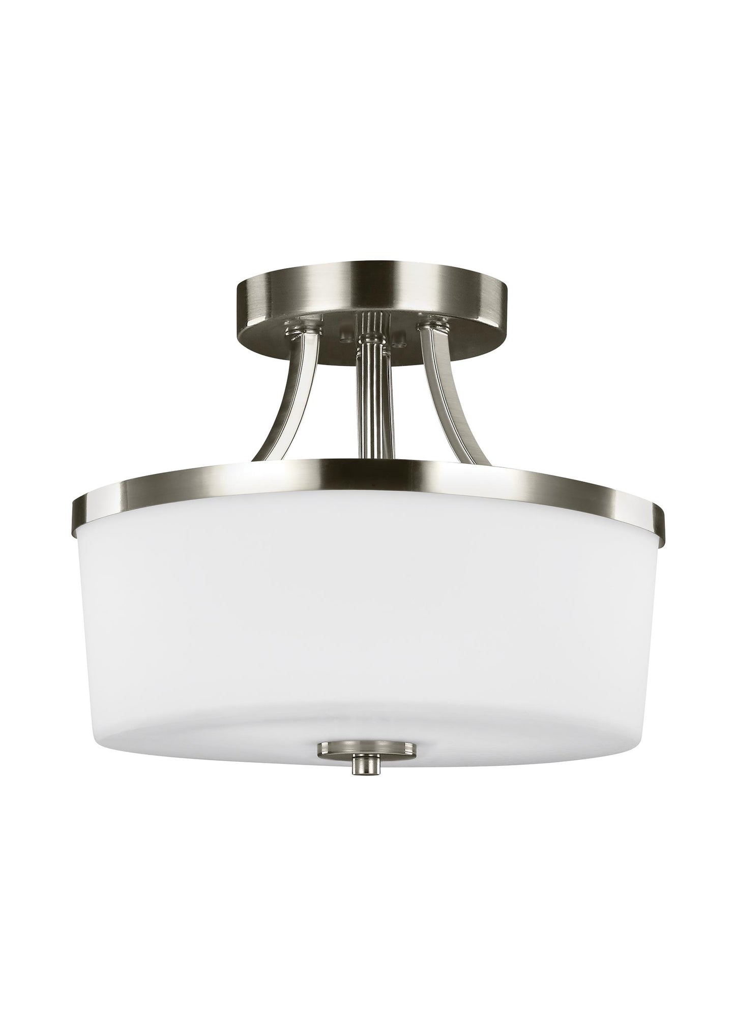 Hettinger transitional 2-light indoor dimmable ceiling flush mount in brushed nickel silver finish with etched white insid...