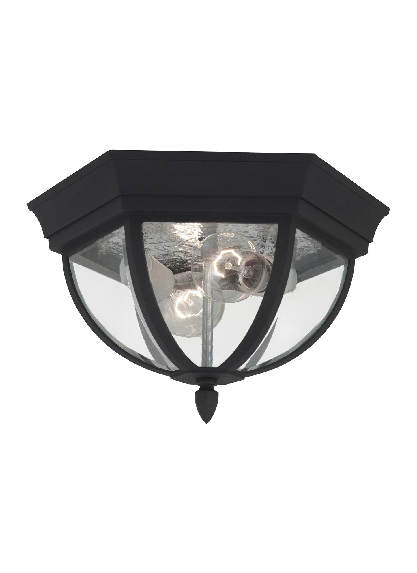 Wynfield traditional 2-light outdoor exterior ceiling ceiling flush mount in black finish with clear beveled glass panels