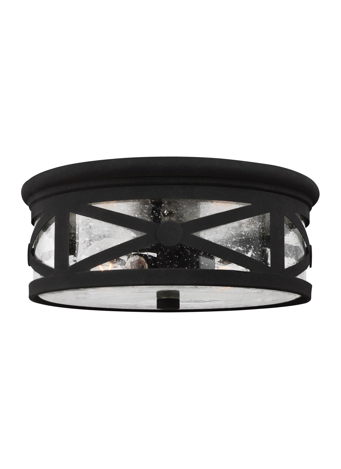 Outdoor Ceiling traditional 2-light outdoor exterior ceiling flush mount in black finish with clear seeded glass shade