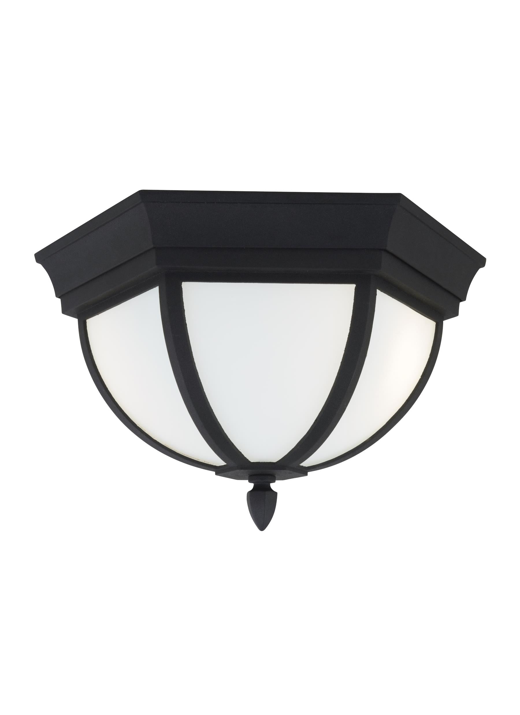 Wynfield traditional 2-light outdoor exterior ceiling ceiling flush mount in black finish with etched white inside glass p...
