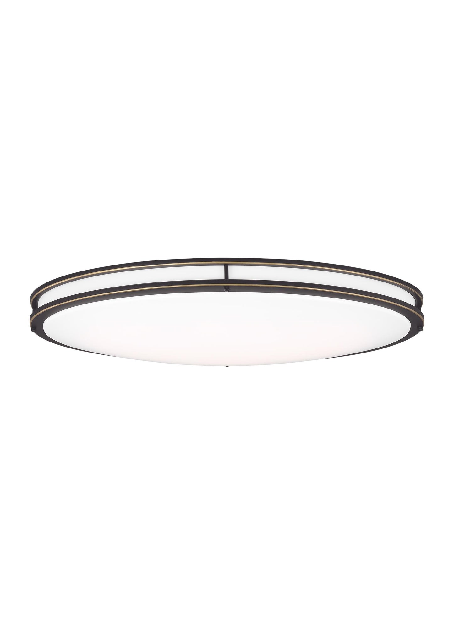 Mahone traditional dimmable indoor large LED oval 1-light flush mount ceiling fixture in an antique bronze finish with whi...