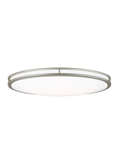 Mahone traditional dimmable indoor large LED oval one-light flush mount ceiling fixture in a painted brushed nickel finish...