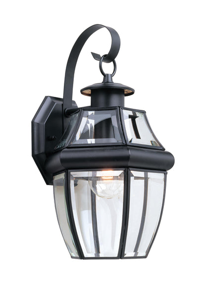 Lancaster traditional 1-light outdoor exterior large wall lantern sconce in black finish with clear curved beveled glass s...