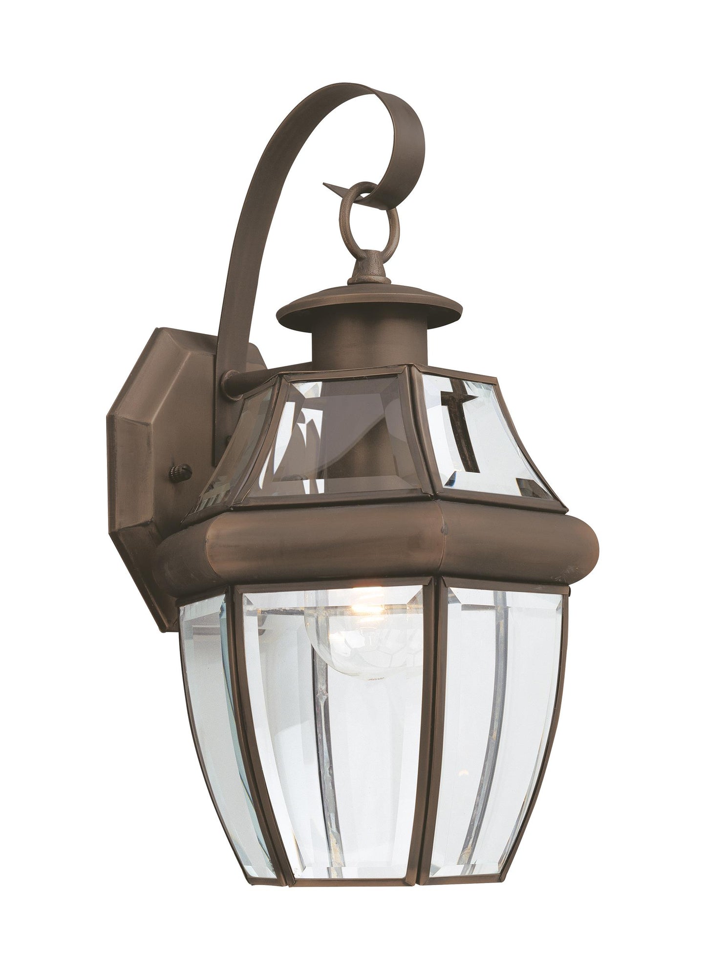 Lancaster traditional 1-light outdoor exterior large wall lantern sconce in antique bronze finish with clear curved bevele...