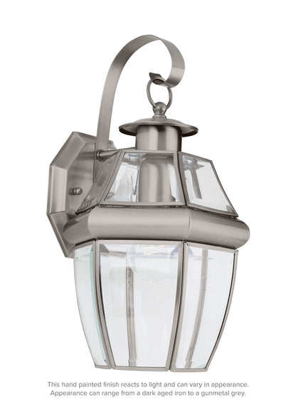 Lancaster traditional 1-light outdoor exterior large wall lantern sconce in antique brushed nickel silver finish with clea...