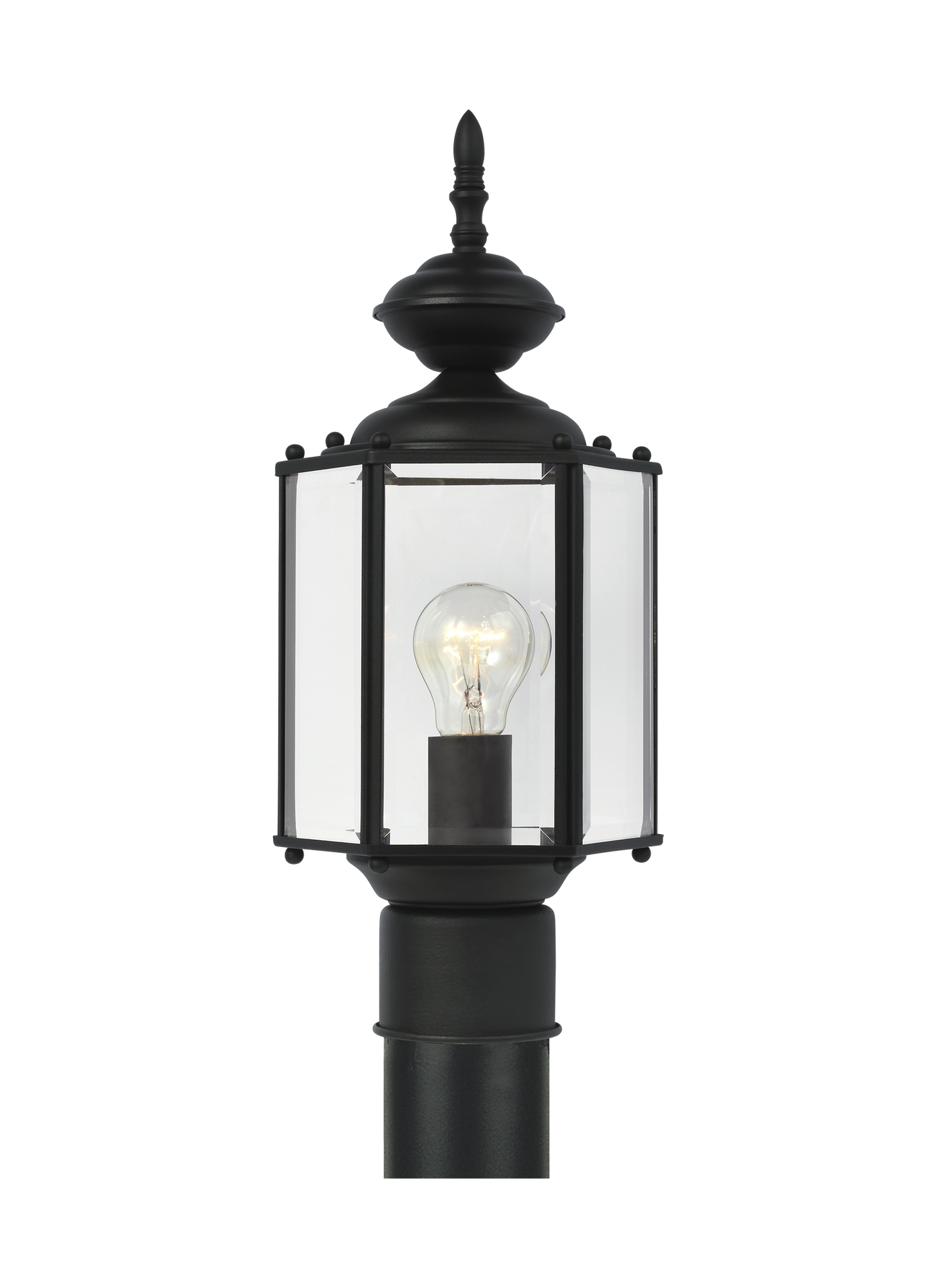 Classico traditional 1-light outdoor exterior post lantern in black finish with clear beveled glass panels