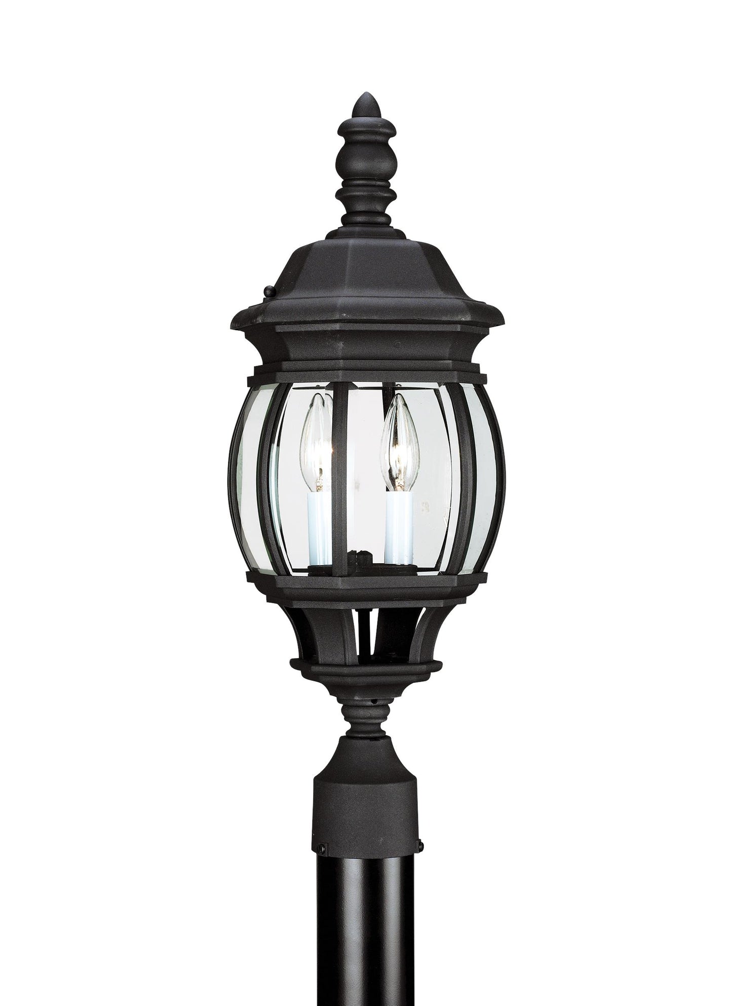 Wynfield traditional 2-light outdoor exterior post lantern in black finish with clear beveled glass panels