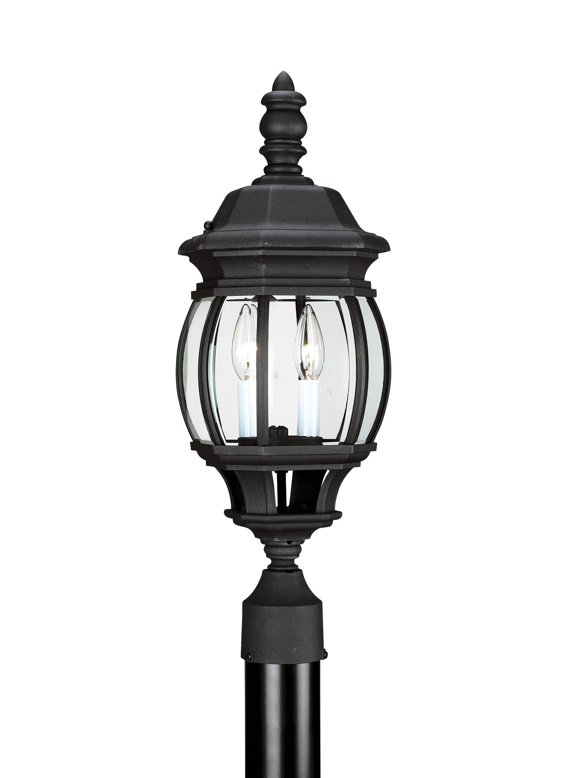 Wynfield traditional 2-light outdoor exterior post lantern in black finish with clear beveled glass panels