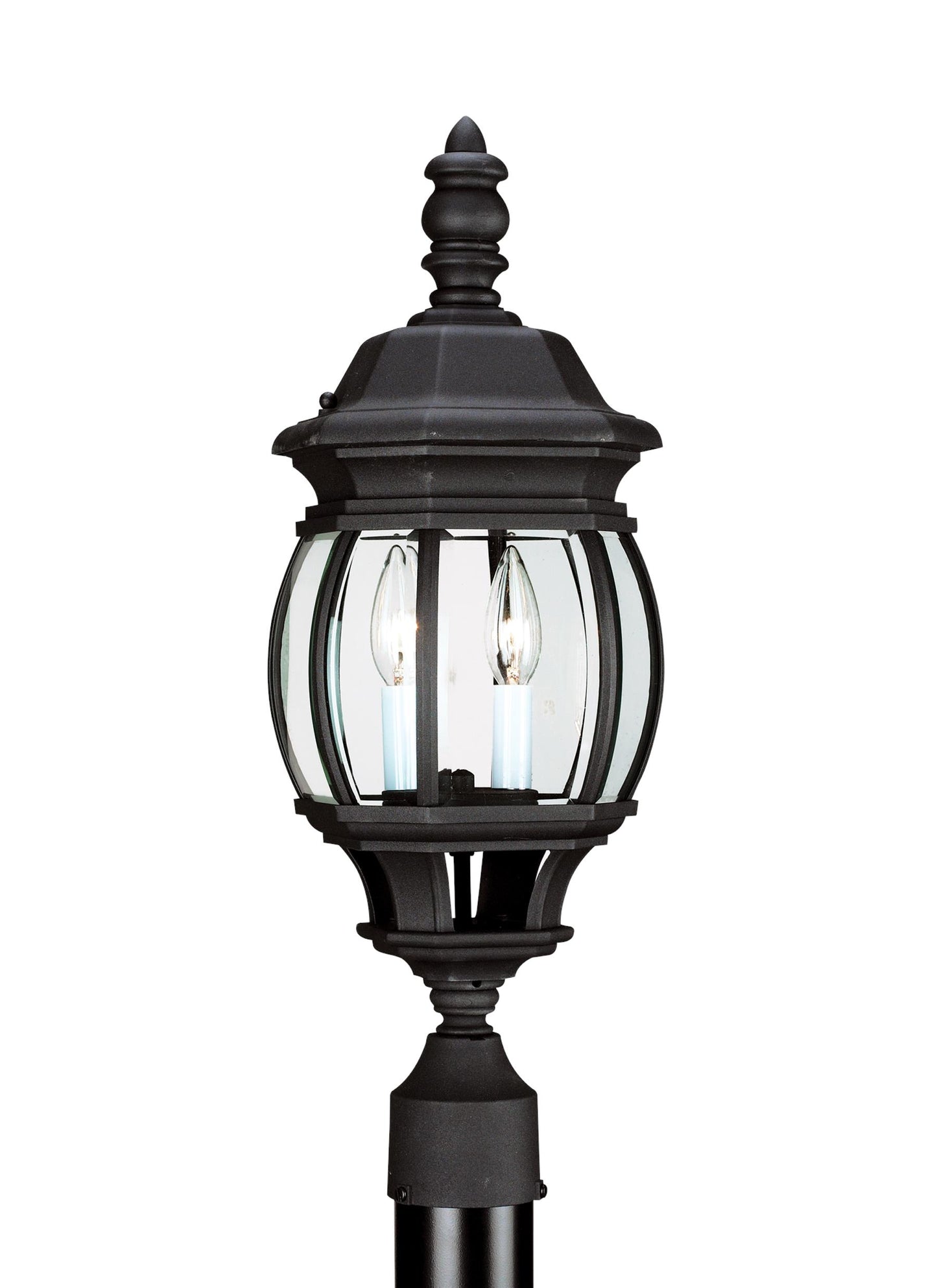 Wynfield traditional 2-light outdoor exterior post lantern in black finish with clear beveled glass panels