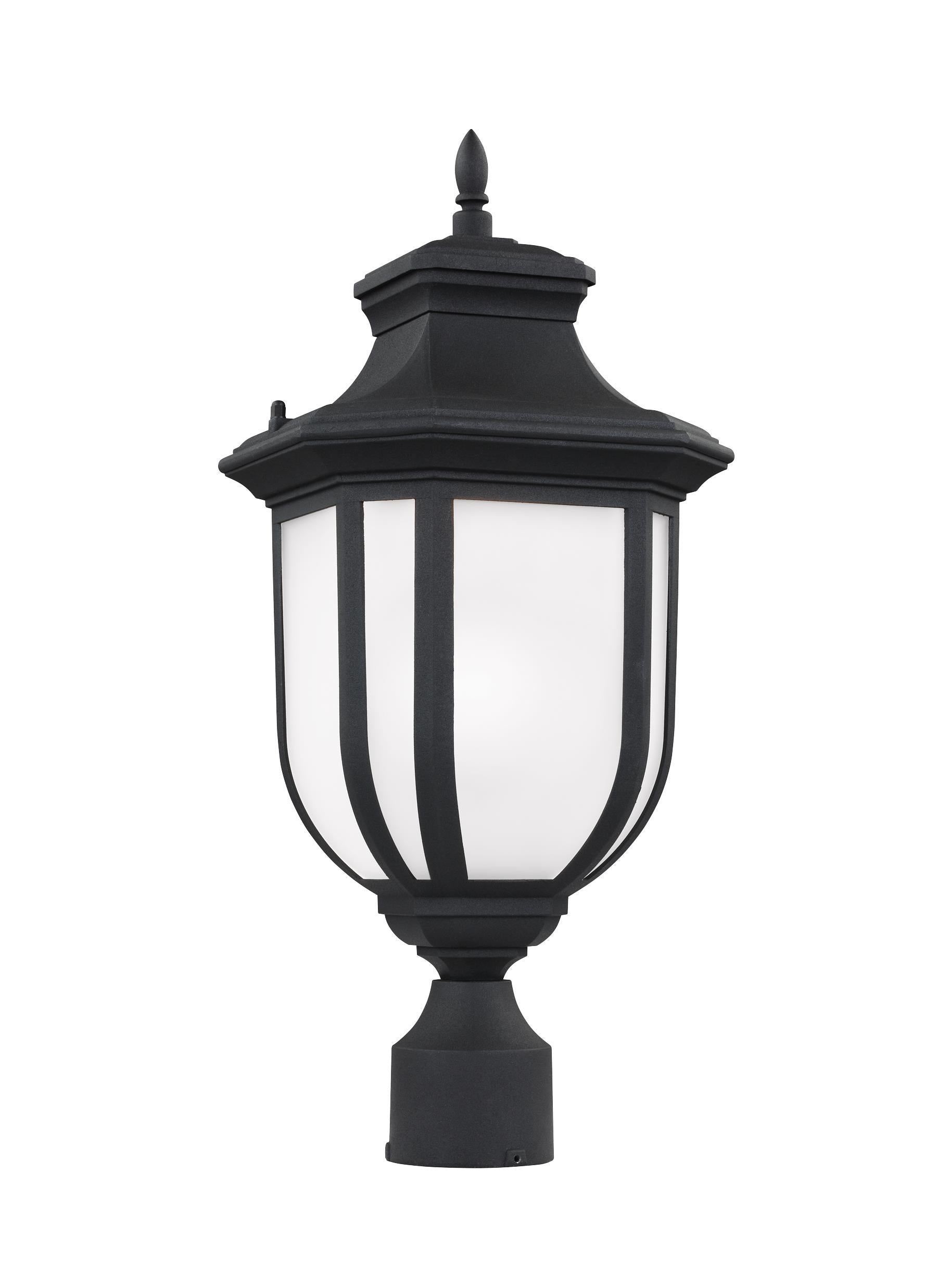 Childress traditional 1-light outdoor exterior post lantern in black finish with satin etched glass panels