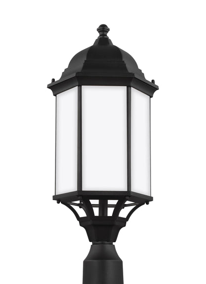 Sevier traditional 1-light outdoor exterior large post lantern in black finish with satin etched glass panels